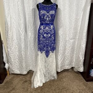 white and dark purple mermaid mesh and lace beaded dress size 4 open back prom